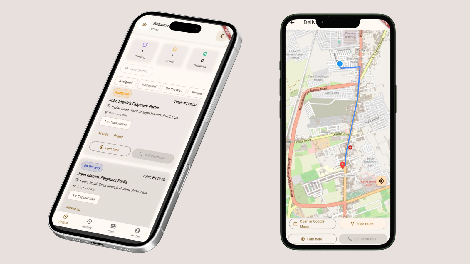 Nai Tsa Delivery App mobile app screens