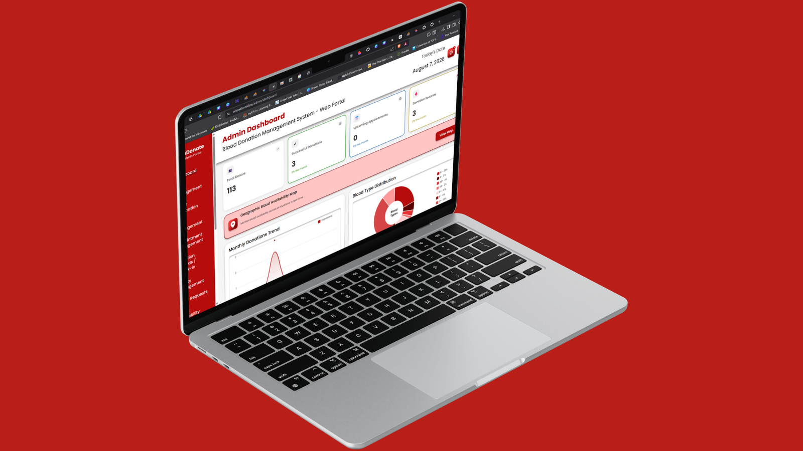 eDonate blood donation management dashboard interface